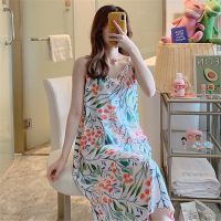 【 WYIN kitchen】 【 WYIN kitchen】Floral Print Nightgowns Women Sexy Sleepwear Fashion Spaghetti Strap Night Dress Viscose Cotton Thin Summer Female Nightwear