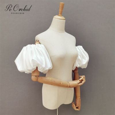 ☃ PEORCHID Satin Detachable Puffy Shoulder Sleeves For Wedding Evening Gloves Short Women Fingerless Glove Dance Bubble Sleeves