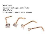 50pcs/Lot 20G Rose Gold Color CZ Nose Stud Screw Surgical Steel Nose Ring Body Piercing 1.5mm 2mm 2.5mm 3mm L Shape Shine