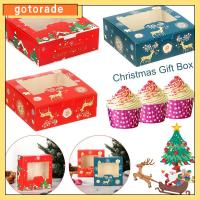 GOTORADE 1/10pcs ลูกอม คัพเค้ก 4 ถ้วย กล่องของขวัญคริสต์มาส กล่องบรรจุภัณฑ์เค้ก กล่องเค้กคริสต์มาสกระดาษแข็ง กล่องห่อของขวัญ