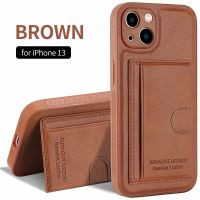 Leather Card Bracket Case for iPhone 14 Plus 13 12 11 Pro Max Bumper Bank Pocket Holder Shockproof Protective Camera Cover Funda