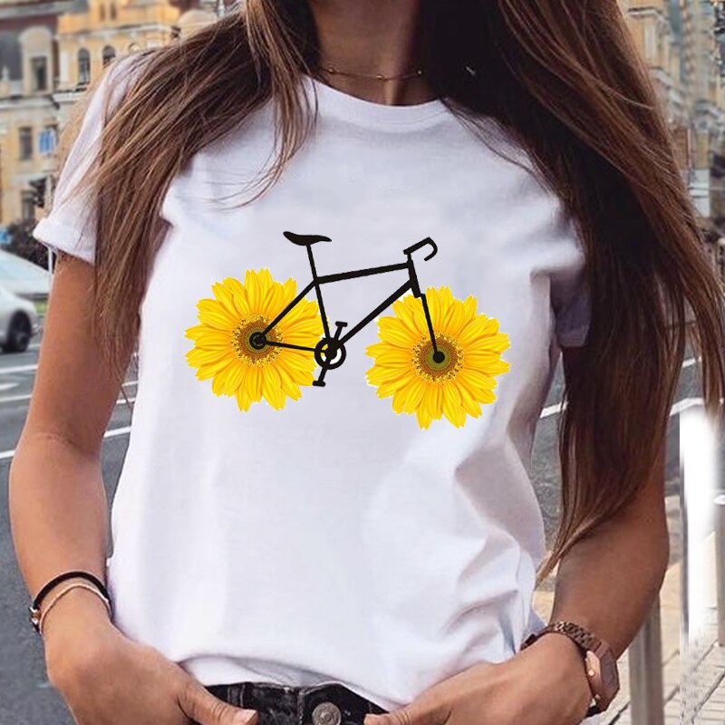 Summer Tops for Women Fashion Sunflower Printed Tops Shirts Casual Short Sleeve Round Neck Tunic Blouse Tees 