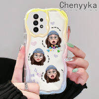 Chenyyka เคสปลอกสำหรับ Samsung กาแลคซี A22 4G A22 5G A24 A23 A21s M22ลายอิโมติคอนสาวนิยมลายคลื่นเนื้อครีมที่มีสีสันกรอบซิลิโคนนิ่มเคสโทรศัพท์โปร่งใสกันกระแทกเคสใส