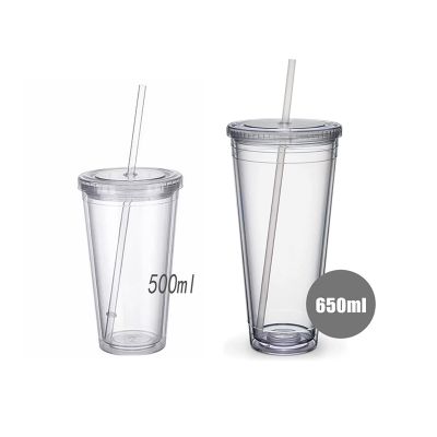 ▬☽⊕ Transparent Double-layer Water Bottle Coffee Milk DIY Smoothie Cup Drinkware Clear Tumbler Cup With Straw Reusable Coffee Cups