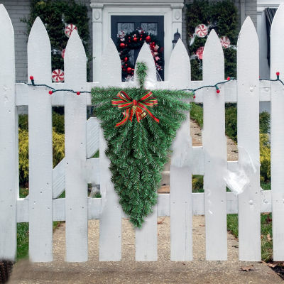 [Easybuy88] พวงหรีดประตูตกแต่งบ้านของขวัญรูปหยดน้ำตาสำหรับเทศกาลคริสต์มาส,พวงหรีดประดิษฐ์ประตูพวงมาลัยสีเขียว