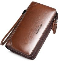 New Brand Men Wallets Quality Leather clutch bags Double Zipper Coin Pocket Purse man Vintage Long Money Clip Phone Package