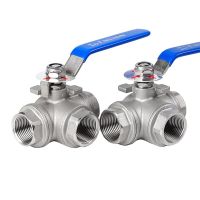 1/2" 3/4" 1" 1-1/4" 1-1/2" 2" Sainless Steel Three Way Ball Valve L Type T Type 304 Internal Threaded Manual Valve Plumbing Valves