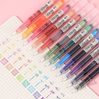 【Ready Stock】 ﹍ C13 12 Colors Ink Straight Liquid Gel Pen Colorful 0.5mm Rollerball Pens Artistic Font School Office Stationery