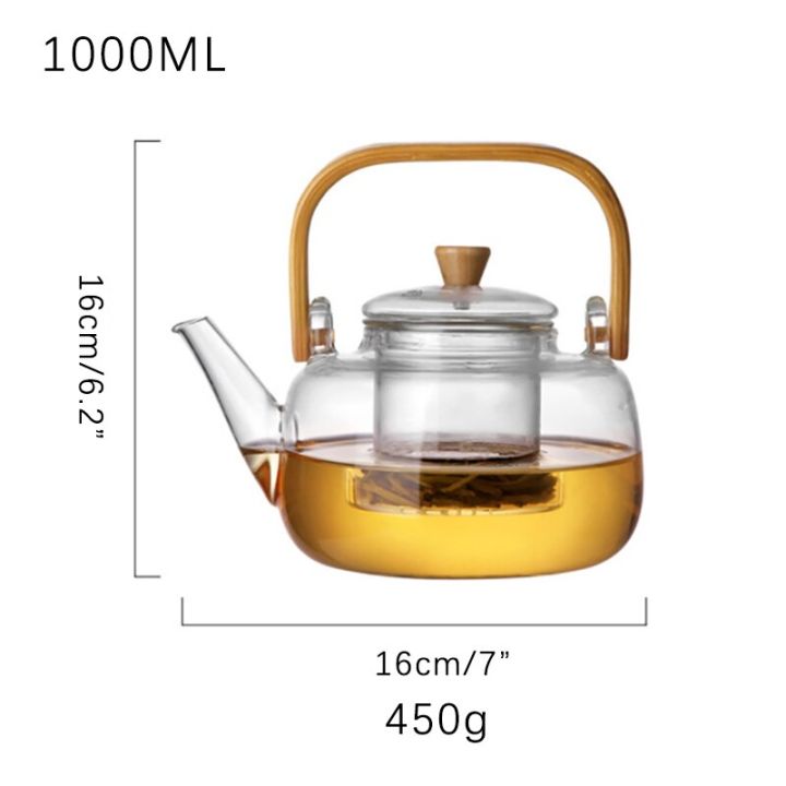 หนากาน้ำชาแก้วความร้อนกาต้มน้ำแรงต้านด้วยด้ามไม้ไผ่สามารถถูกใช้เซรามิกไฟฟ้าเตาเดือดชาดอกไม้หม้อ