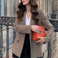 Fashion Autumn Women Plaid Blazers and Jackets Work Office Lady Suit Slim Double Breasted Business Female Blazer Coat Talever