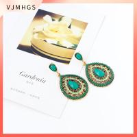 VJMHGS 2 pairs อุปกรณ์เสริมเสริม ตุ้มหูโบฮีเมียน จี้ขนาดใหญ่สำหรับผู้หญิง ชุดกระโปรงยาว ต่างหูมรกตต่างหู วินเทจ ชนเผ่าชาติพันธุ์ เครื่องประดับต่างหูอัญมณี สำหรับผู้หญิง