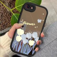 เคสสำหรับ Iphone SE 2020ภาพวาดสีน้ำมันเคสลายดอกไม้พื้นผิวกระจกบางนุ่มบางเคสโทรศัพท์