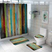 Bathroom accessories modern minimalist color striped shower curtain waterproof design bath mat toilet seat cushion bathroom kit