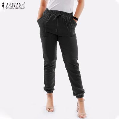 ZANZEA Ladies Street Fashion Pure Cotton Elastic Waist Slim-Fit Pencil Pants