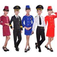 90-160cm Kids Aircraft Cosplay Costume Halloween Party Stewardess Suit Fancy Pilot Uniforms Girls Performance Clothing Set