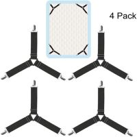 4pcs Bed Corner Holder 3 Clips Adjustable Bed Sheet Fasteners Mattress Cover Clips Heavy Duty Bedding Sheets Elastic Straps Bedding Accessories