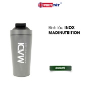 Bình Lắc Tập Gym Madi 800Ml Bình Kim Loại Không Giữ Nhiệt, Có Lưới Đánh Bột