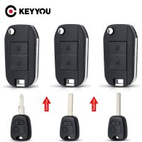 KEYYOU 2ปุ่มแก้ไขซองใส่กุญแจรถรีโมทพลิกสำหรับ Citroen C1 C2 C3 C4 Picasso Xsara Peugeot 206 306 307 107 207 407พันธมิตร