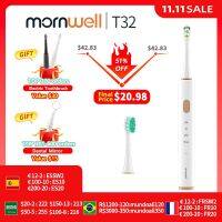 Mornwell แปรงสีฟันไฟฟ้าโซนิค T32ชาร์จผ่าน USB ชาร์จได้ฟันอิเล็กทรอนิกส์กันน้ำ2หัวแปรงเปลี่ยน