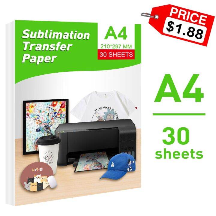 Uniplus 30 SHEETS A4 Sublimation Paper Heat Transfer Photo Paper For HP