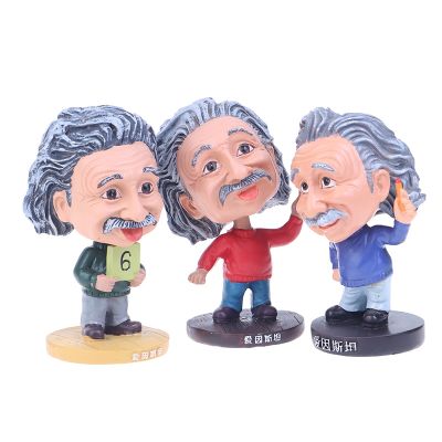 1pcs Cartoon Einstein Shaking His Head Figures Resin Action Figure Doll Toy Collectible Model Toy Animation Car Home Accessories