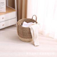 [COD] Hand-woven basket double handle cattail grass rattan sundries dirty clothes weaving finishing