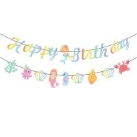 Under The Sea Happy Birthday Garland Mermaid Party Script Letter Banner Underwater World Ocean Flag Decoration Banners Streamers Confetti