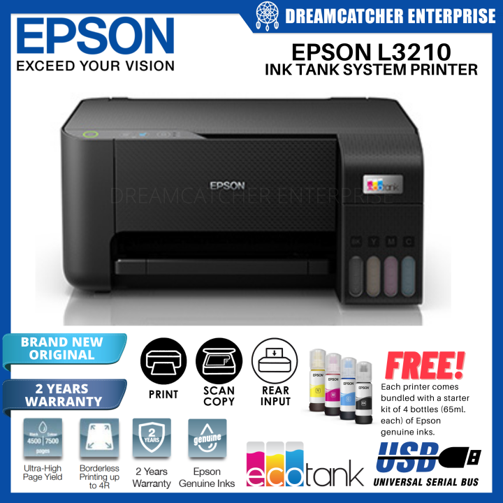 Epson L3210 Ecotank Inkjet Ink Tank System Printer 3 In 1 Scan Copy Print Brand New Original 7438