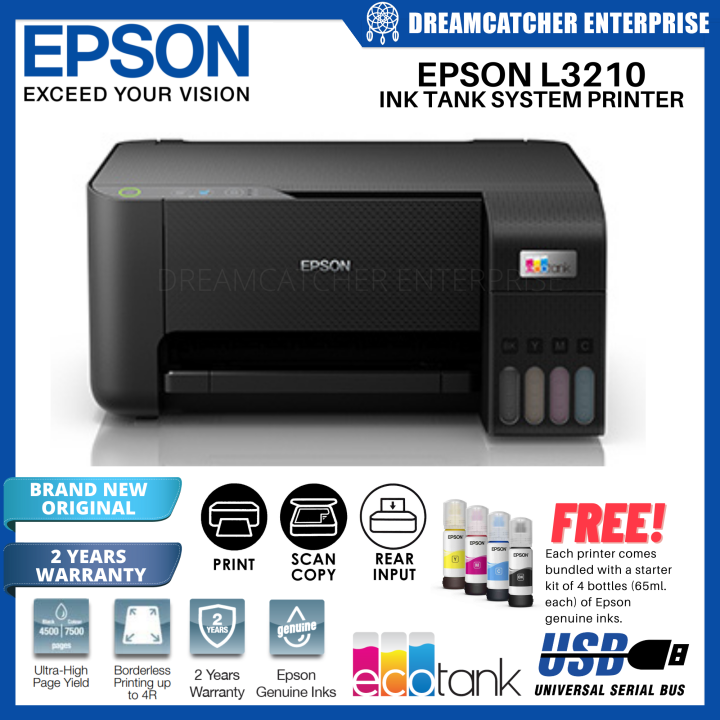 Epson L3210 Ecotank Inkjet Ink Tank System Printer 3 In 1 Scan Copy Print Brand New Original 1599