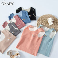 OKADY เสื้อชั้นในผ้ากำมะหยี่สองด้านสำหรับเด็ก,เสื้อกั๊กกันหนาวมีแผ่นปะติดสำหรับให้ความอบอุ่นสำหรับเด็กผู้หญิง