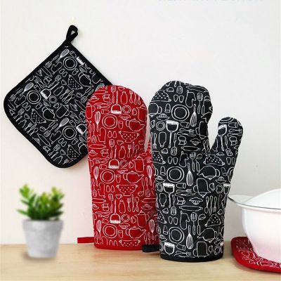 1Pc 20cm Round Red Black Cotton Heat Resistant Home Kitchen Baking Insulation Microwave Glove Insulation Holder Pads