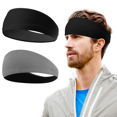 2PCSสีดำ &amp; สีเทาแถบคาดศีรษะกีฬาผ้าคาดผมกันเหงื่อBand Anti-Slip Headwearผมวงยืดหยุ่นที่คาดผมนักกีฬา