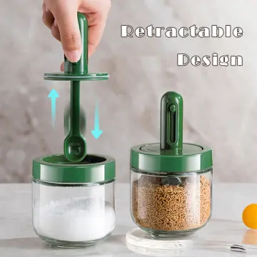 Scoop-Lid Integrated Telescopic Seasoning Jar Retractable Spoon