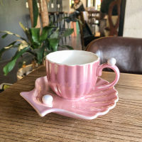 Mug Cartoons Trendy Dessert Cup Water Bottle Ins Kawaii Milk Cup Coffee Pearl Shell Shape With Saucer Home Breakfast Cup