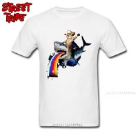 Cartoon T-Shirt 3D Men Custom Tshirt Shark Print Cool Clothes Cowcat Lovely Tops &amp; Tees Summer White Cotton Clothes Rainbow 【Size S-4XL-5XL-6XL】