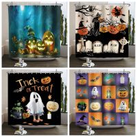 Halloween Shower Curtain Pumpkin Ghost Skull Witch Bathroom Decor Waterproof Fabric Washable Bathtub Screen with Hooks 180x240