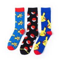 {Socks Shop} ถุงเท้าโปเกมอน Pikachu (ฟรีไซส์) การ์ตูนถุงเท้าผ้าฝ้ายบุคลิกภาพสำหรับคู่รักอนิเมะ