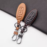 ✕ High Quality Leather Car Key Case For Nissan TEANA Qashqai Juke 3 Buttons Key Protector Bag Car Cover Fob-styling