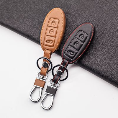 ☋☋ Carrying Leather Car Key Case Cover For Nissan Infiniti Pathfinder Versa Juke Murano Murano Rogue Tidda 3 Buttons Car Key Fob