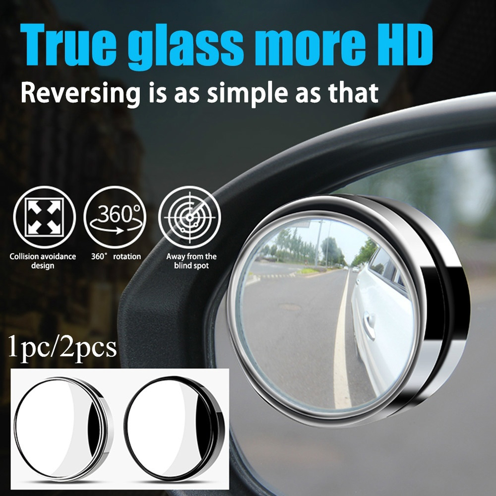 Round Blind Spot Mirror HD Glass Convex Glass Mirror 360 Degree Adjustable for Car 2 PCS, Silver 