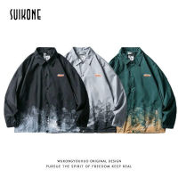 Suikone เสื้อแจ็กเก็ตพิมพ์ลายลายตารางหมากรุกมาตรฐานใหม่สำหรับในฤดูใบไม้ร่วงผู้ชายแขนยาว