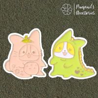 ?? พร้อมส่ง : เข็มกลัดเซ็ทสุนัขสวมชุดไดโนเสาร์ | Dog Wearing Dinosaur Costume Enamel Brooch Pin Set.