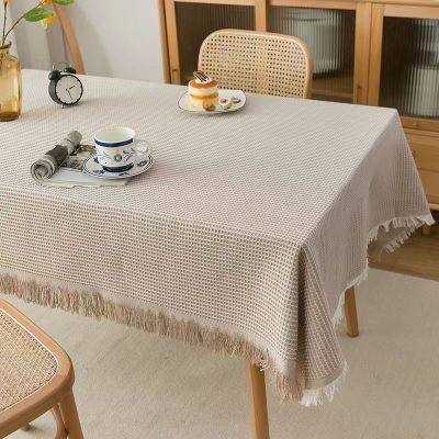Dhe ผ้าปูโต๊ะผ้าปูโต๊ะสีชานมญี่ปุ่นที่มีผ้าฝ้ายหนาและผ้าลินินสไตล์โต๊ะสี่เหลี่ยมหรูหราน้ำหนักเบา