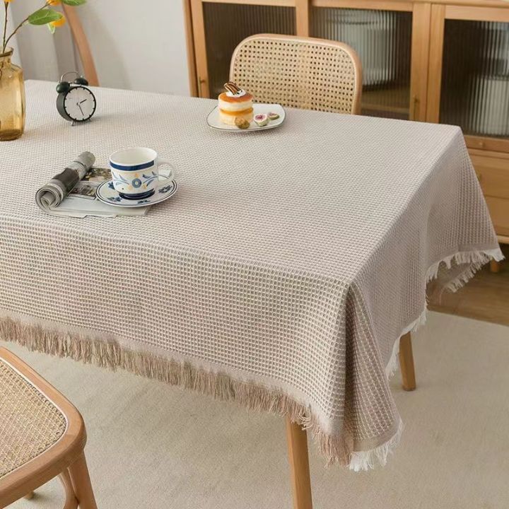 dhe-ผ้าปูโต๊ะผ้าปูโต๊ะสีชานมญี่ปุ่นที่มีผ้าฝ้ายหนาและผ้าลินินสไตล์โต๊ะสี่เหลี่ยมหรูหราน้ำหนักเบา