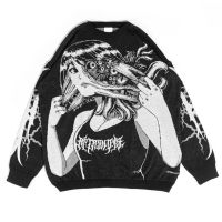 【YD】 Oversized Sweater Men Anime Graffiti Knitted 2023 Cotton Pullover Streetwear