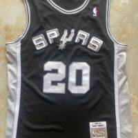 เสื้อเจอร์ซีย์ปักลาย Nba Ginobili Spurs No. 20สีดำย้อนยุคเสื้อบาสเกตบอลเกม Jersey Basket