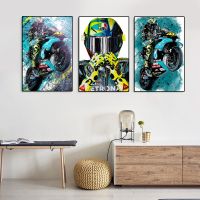 Motorcycle Grand Prix Champion Rossi Graffiti Canvas Painting Racer Portrait Watercolor Poster Motorbike Wall Art Room Decor