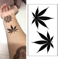 1pcs Waterproof Temporary Tattoo Sticker Black Maple Leaf Fake Tattoo for Women Men Body Art Shoulders Neck Arms Tatoo