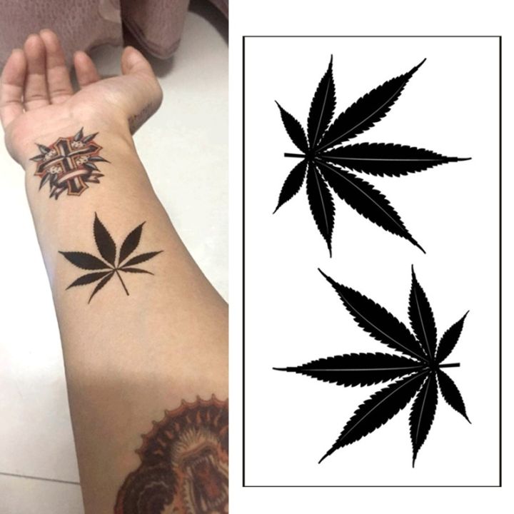 1-piece-of-clover-maple-leaf-tattoo-temporary-sticker-geometric-waterproof-black-tattoo