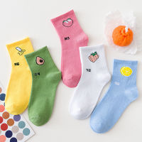 5 Pairs Women Avocado Socks Set Solid Color Cartoon Fruit Numbers Print Socks Pack Thin Breathable calcetines skarki damskie